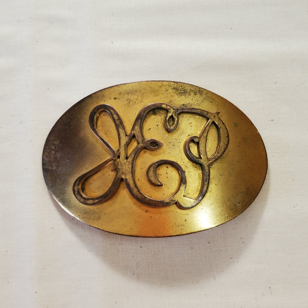 JEP EJP 4x2.5" Sash Pin Brooch Gold Plated Copper Non-Magnetic Monogram Belt Hat